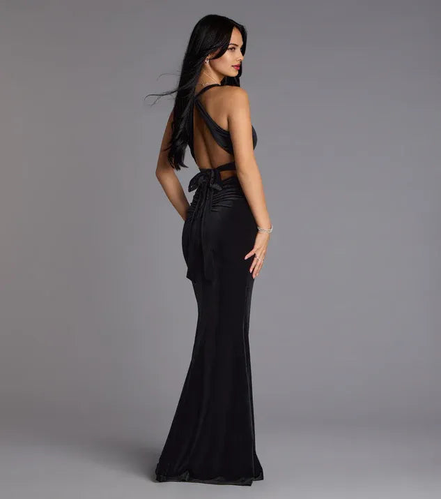 Trendy Mermaid V Neck Sleeveless Backless Floor-Length Prom Dress